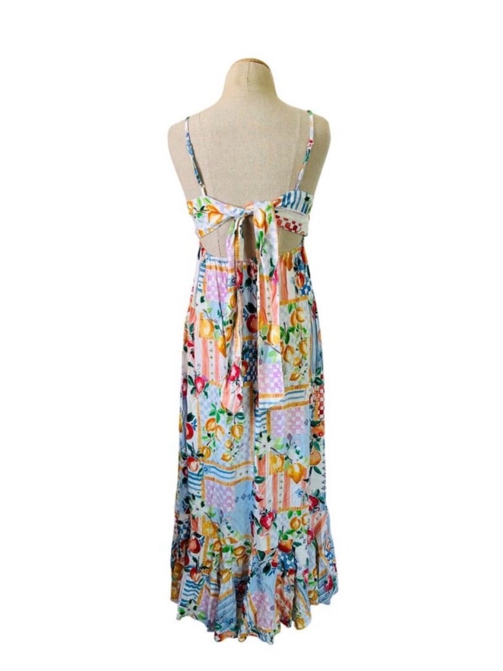 Paper Heart Anthropologie Colorful Patchwork Fruit Pattern Maxi Dress - Picture 4 of 9